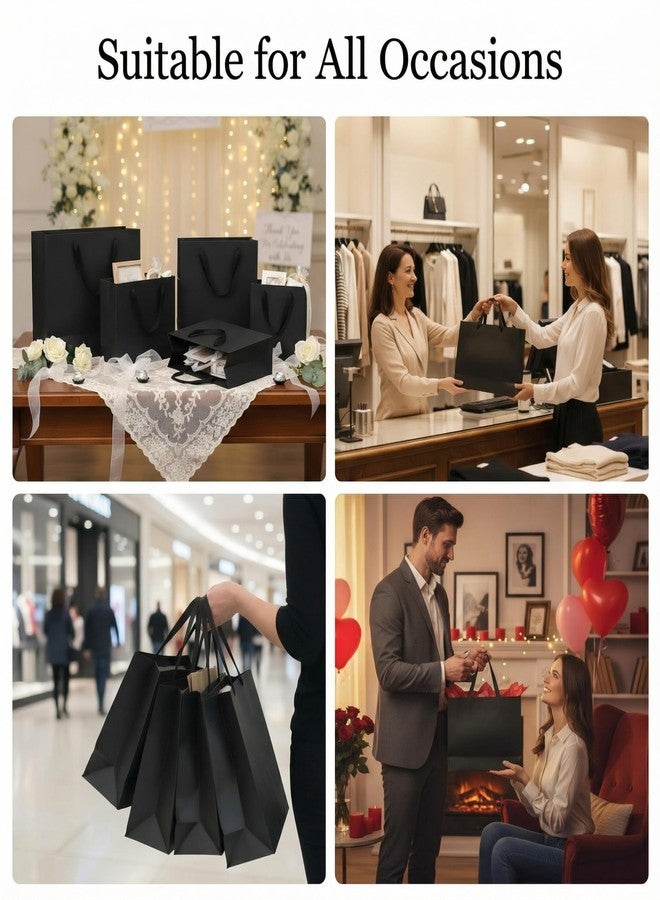 Lincia لينسيا، 60 كيس ورقي أسود بمقابض، أحجام متنوعة: كبير (11 بوصة)، متوسط (8 بوصات)، صغير (7 بوصات). أكياس هدايا سوداء بالجملة للبيع بالتجزئة، والحفلات، وأعياد الميلاد، والهدايا، والتسوق، والأعمال التجارية، والبضائع. - Image 4